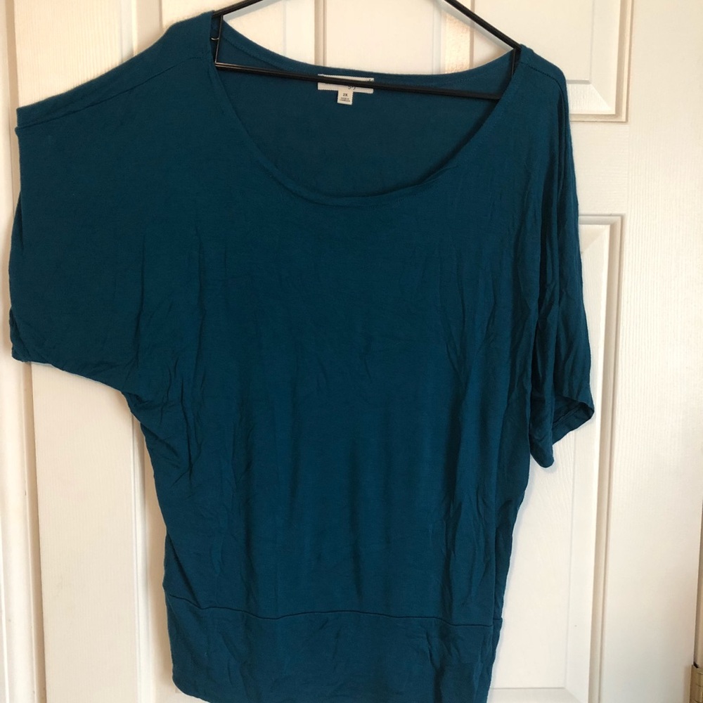 Zenana Dark Teal Bat Wing Top with Wide Banded Hem